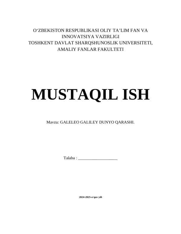 GALELEO GALILEY DUNYO QARASHI. 1