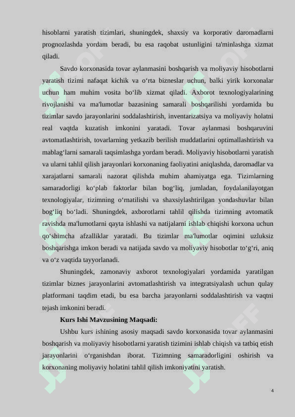 SAVDO KORXONASIDA TOVAR AYLANMASINI BOSHQARISH VA MOLIYAVIY HISOBOTLARNI YARATISH TIZIMI 4