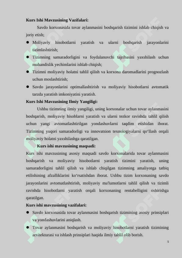 SAVDO KORXONASIDA TOVAR AYLANMASINI BOSHQARISH VA MOLIYAVIY HISOBOTLARNI YARATISH TIZIMI 5