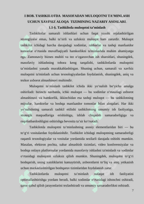 TASHKILOTDA  MASOFADAN MULOQOTNI TA’MINLASH UCHUN XAVFSIZ ALOQA TIZIMI 7