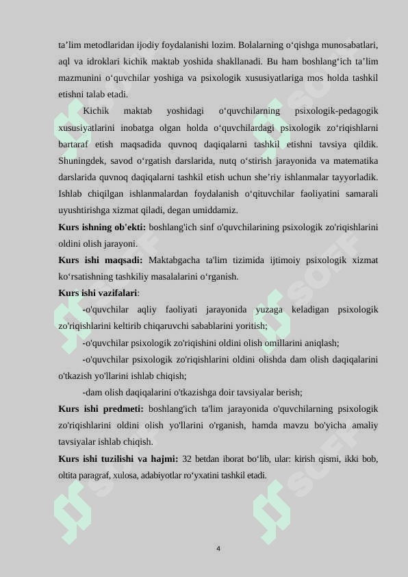 Boshlang'ich sinf o'quvchilarga psixologik xizmat ko'rsatish amaliyotini takomillashtirishning ilmiy-amaliy mexanizmlari. 4