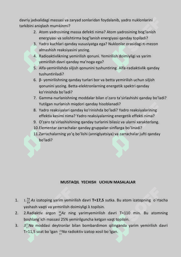 ATOM YADROSI FIZIKASI. 8