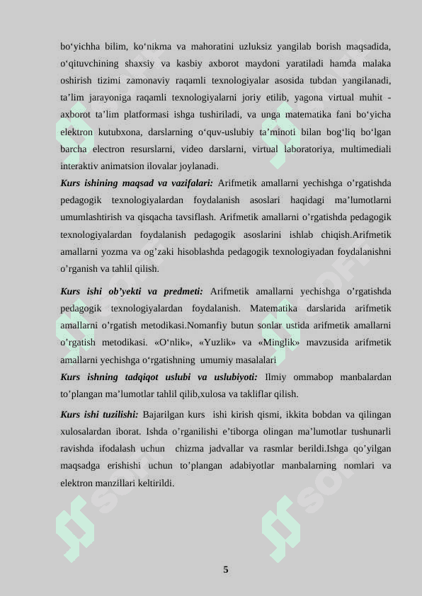 Arifmetik amallar yechishga o‘rgatishning umumiy masalalari 5