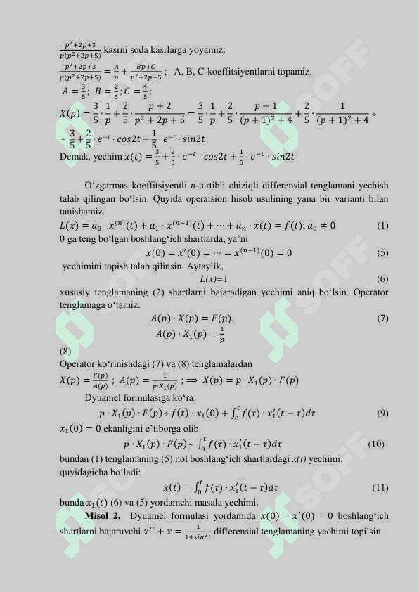 DIFFERENSIAL TENGLAMA VA DIFFERENSIAL  TENGLAMALAR SISTEMASINI YECHISHNING OPERATSION USULI. 2
