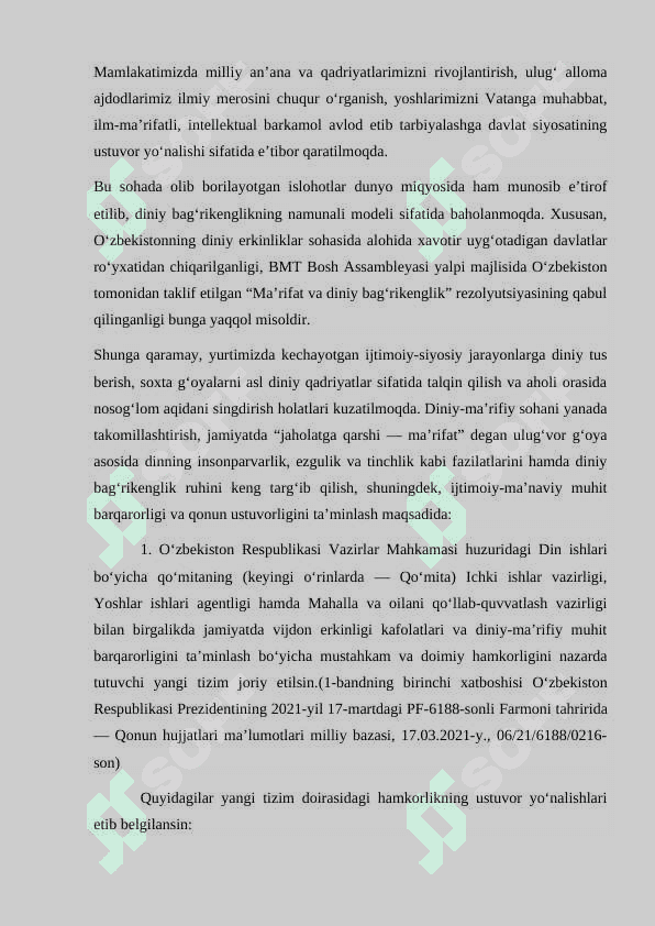 Prezident Sh.Mirziyoyevning Oliy Majlisga "Murojaatnomaa"larida diniy-ma'rifiy soha rivojiga e'tibor qaratilishi 4
