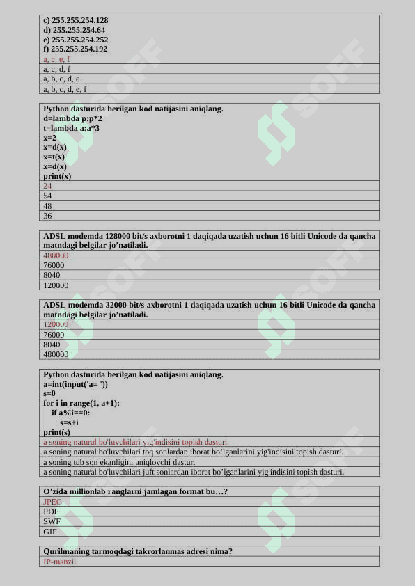 Test baza informatika 8