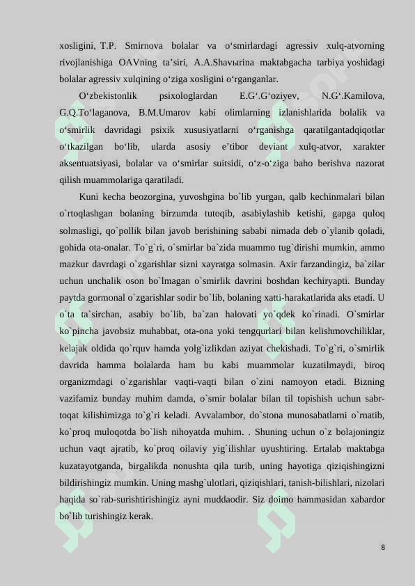 O‘smirlik davrida psixik rivojlanish xususiyatlari 8