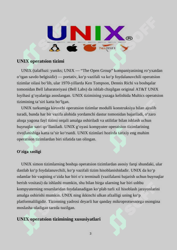UNIX operatsion  tizimining iqtisodiyotdagi o‘rni va ahamiyati 3