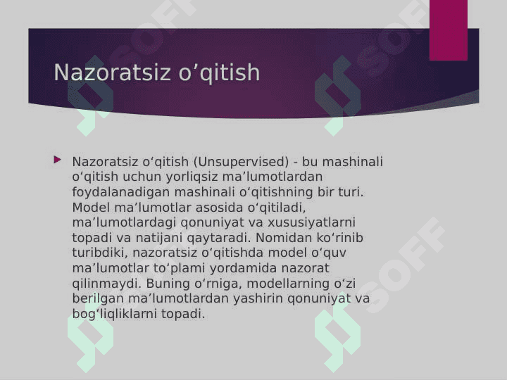 O‘qituvchisiz o‘qitish usullari. Klasterlash 2