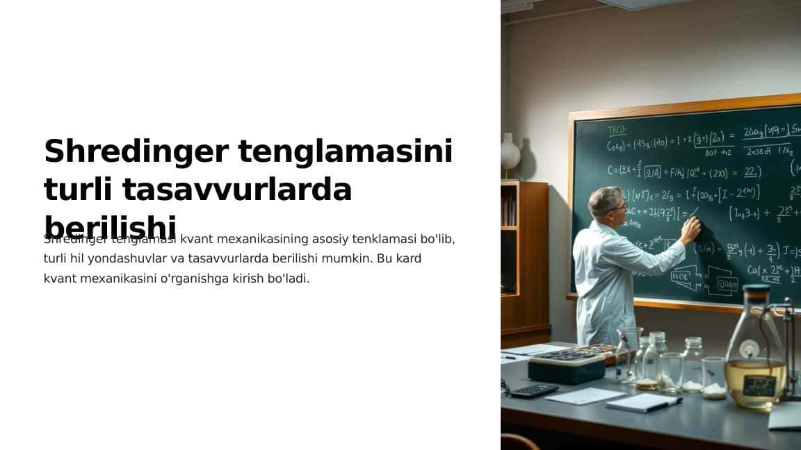 Shredinger telnglamasini turli tasavvurlarda berilishi. 1