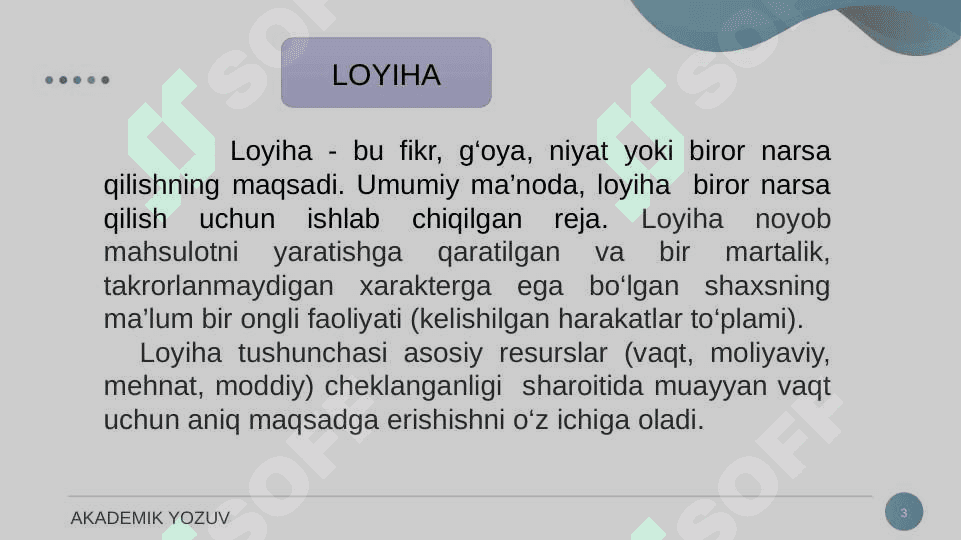 LOYIHA. LOYIHA TAVSIFI. 3