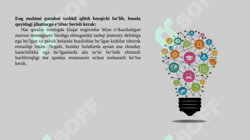 TRENINGGA QO`YILADIGAN TALABLAR VA TRENING O`TKAZISH QOIDALARI. GURUHNI BOSHQARISH USLUBLARI 4