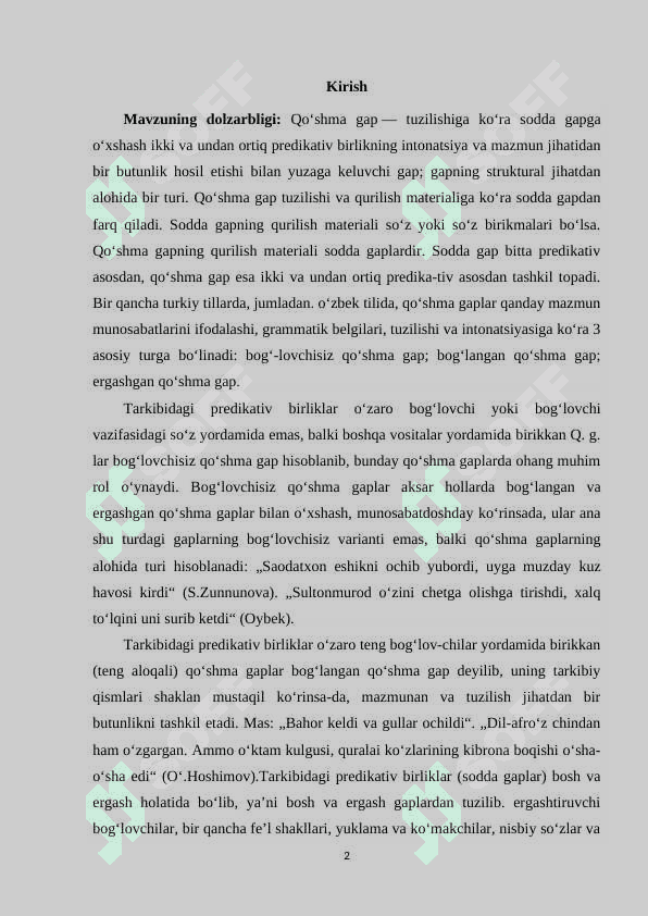 HOZIRGI O`ZBEK TILSHUNOSLIGIDA QO`SHMA GAPLARNING TASNIFI 2