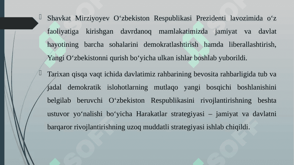 YANGI O'ZBEKISTONDA PREZIDENT SH.M.MIRZIYOYEV RAHBARLIGI VA TASHABBUSI OSTIDA AMALGA OSHIRILAYOTGAN ISLOHOTLAR 3