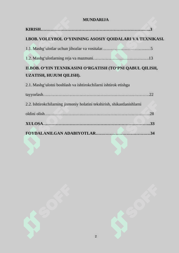 VOLEYBOL MASHG'ULOTLARINI TASHKIL QILISH VA O'TKAZISH 2