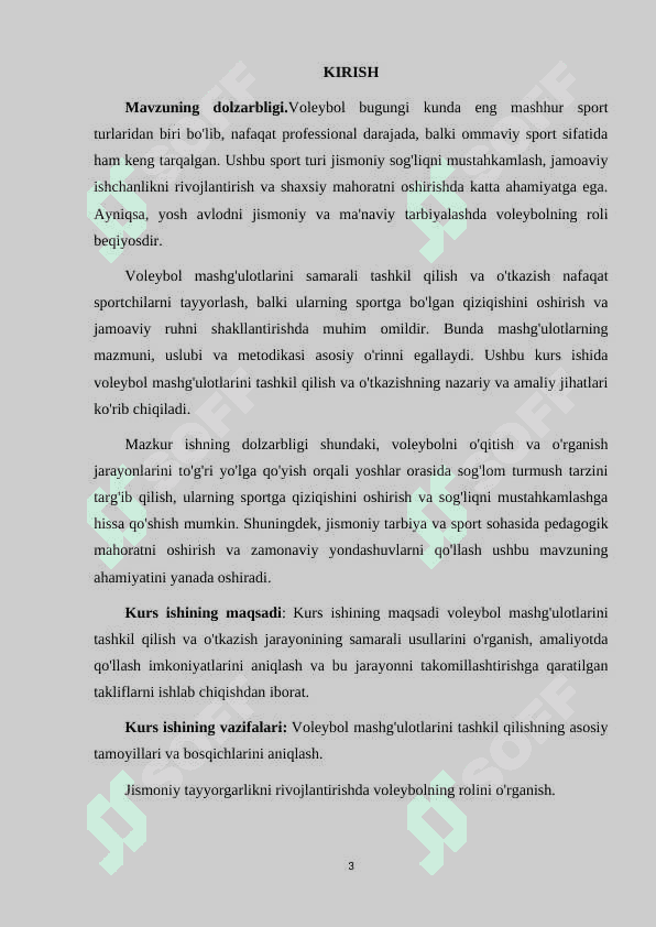 VOLEYBOL MASHG'ULOTLARINI TASHKIL QILISH VA O'TKAZISH 3