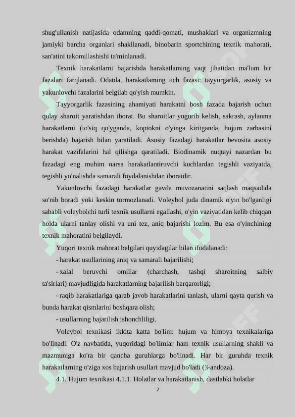 VOLEYBOL MASHG'ULOTLARINI TASHKIL QILISH VA O'TKAZISH 7