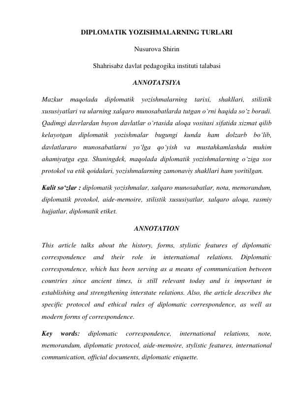 DIPLOMATIK YOZISHMALARNING TURLARI 1