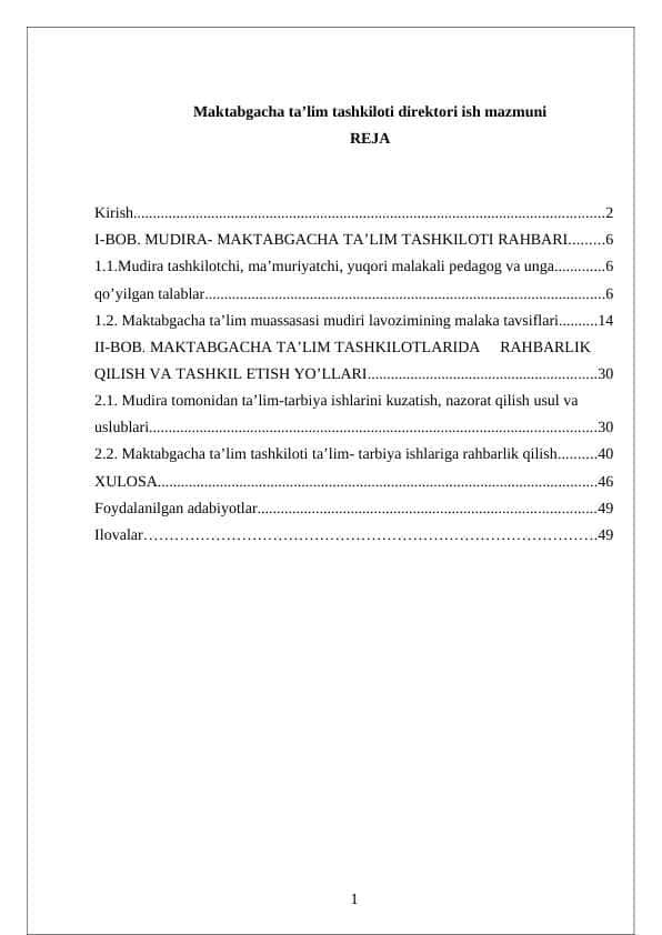 Maktabgacha ta'lim tashkiloti direktori is 1