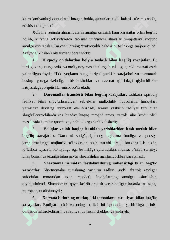 “Xufyona iqtisodiyot, uning o’lchamlari va namoyon bo’lish shakllari” 6