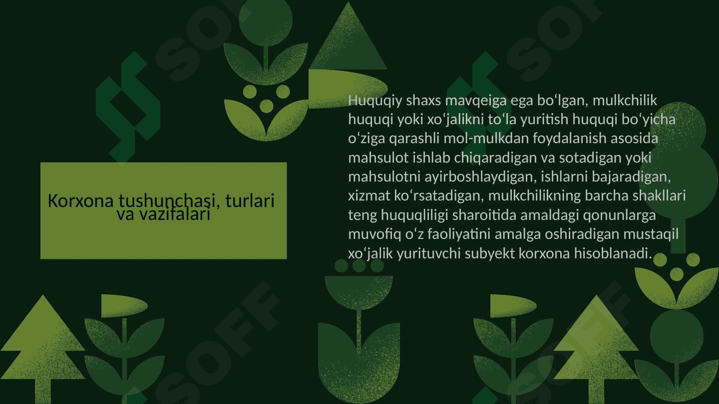 Korxona tushunchasi, turlari va vazifalari. 3