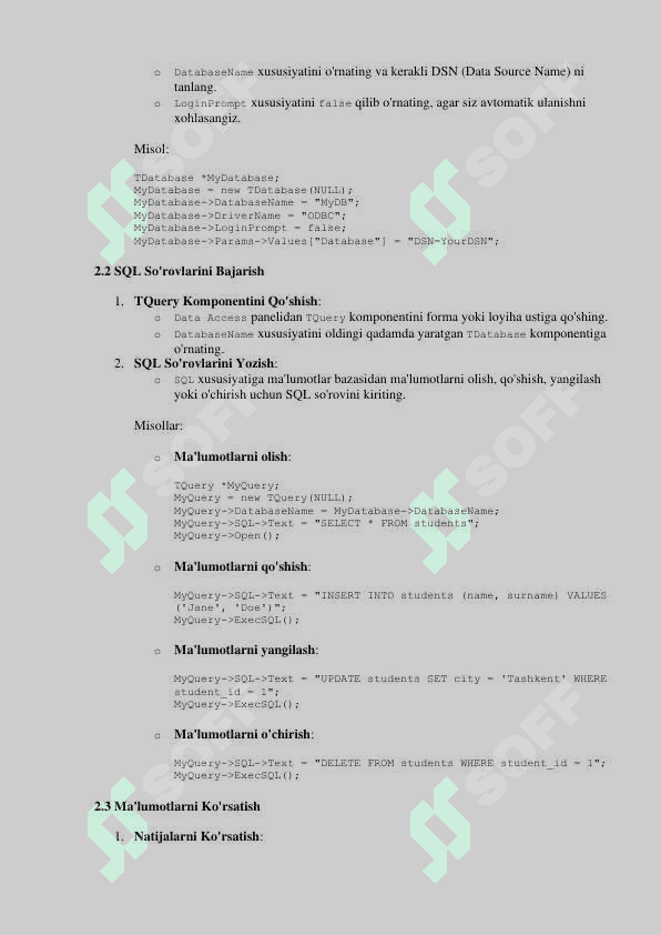 Ma'lumotlar Bazasi Bilan Aloqani Tashkil Etishda ODBC va C++Builderdan Foydalanish 2