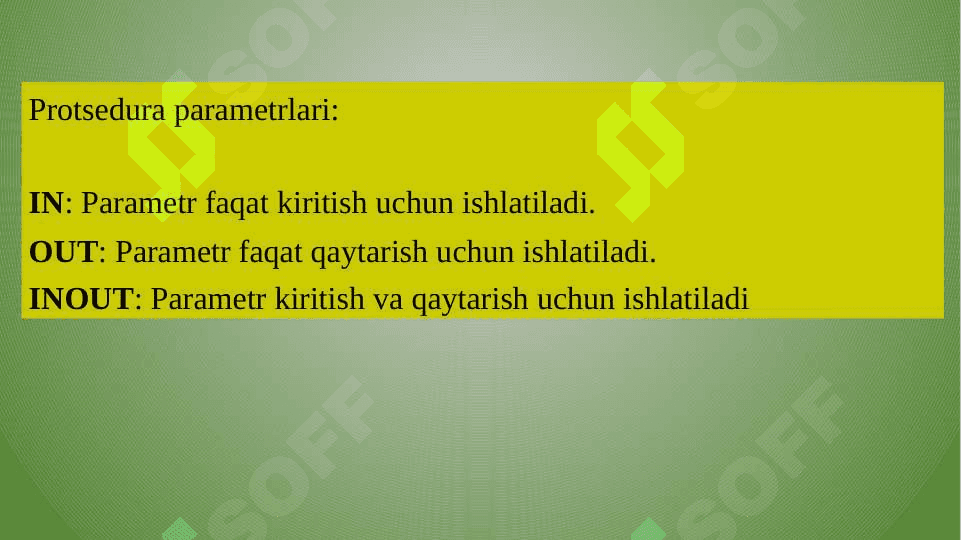 MySQLda  Protsedura va Funktsiyalar yaratish 6
