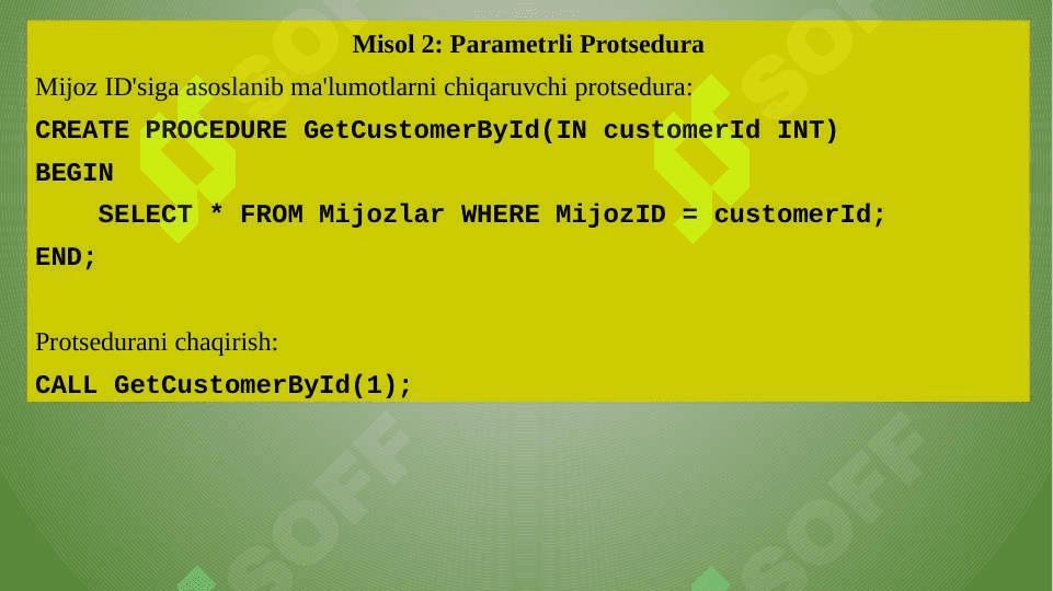 MySQLda  Protsedura va Funktsiyalar yaratish 8