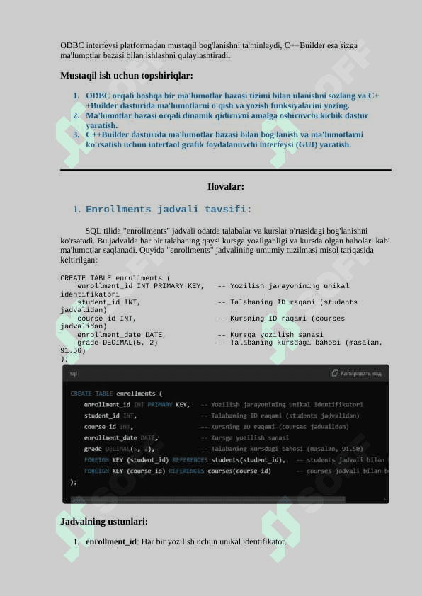 Ochiq ma'lumotlar bazasi (odbc) interfeysi va ma'lumotlar bazasiga murojaatni tashkil etishda C++builder dasturi 3