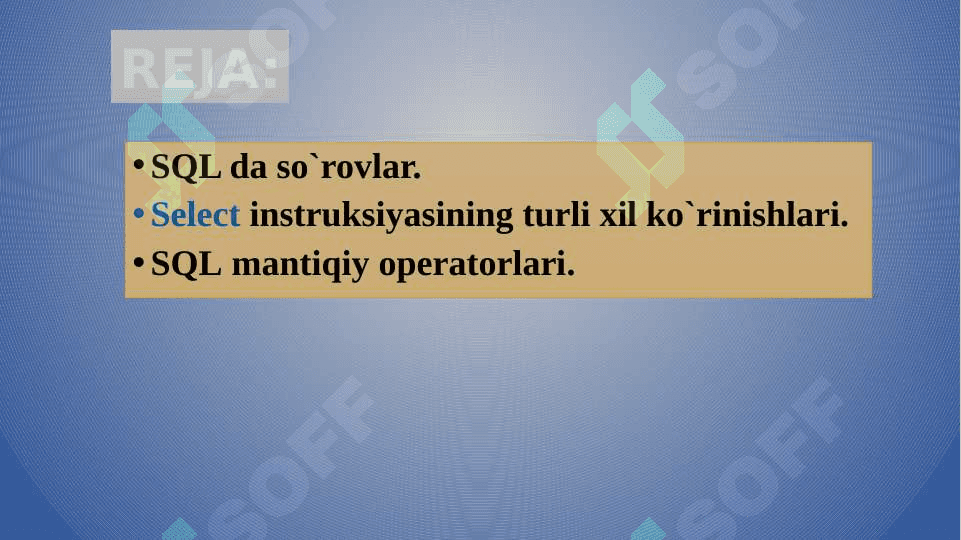 SQL - tilida so‘rovlar 2