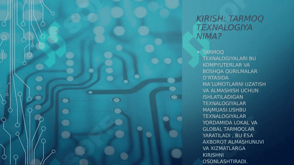 Axborot kammunikatsiya fanidan amaliy toshiriq tarmoq texnalogiyalari va internet xizmatlari mavzusida 2