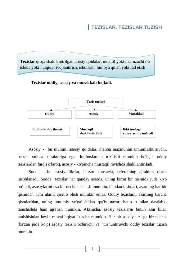 TEZISLAR. TEZISLAR TUZISH 1