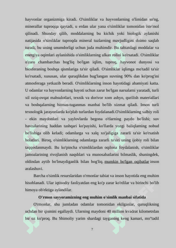 O’simliklarning inson va biosferada tutgan o’rni va muhofazasi 7