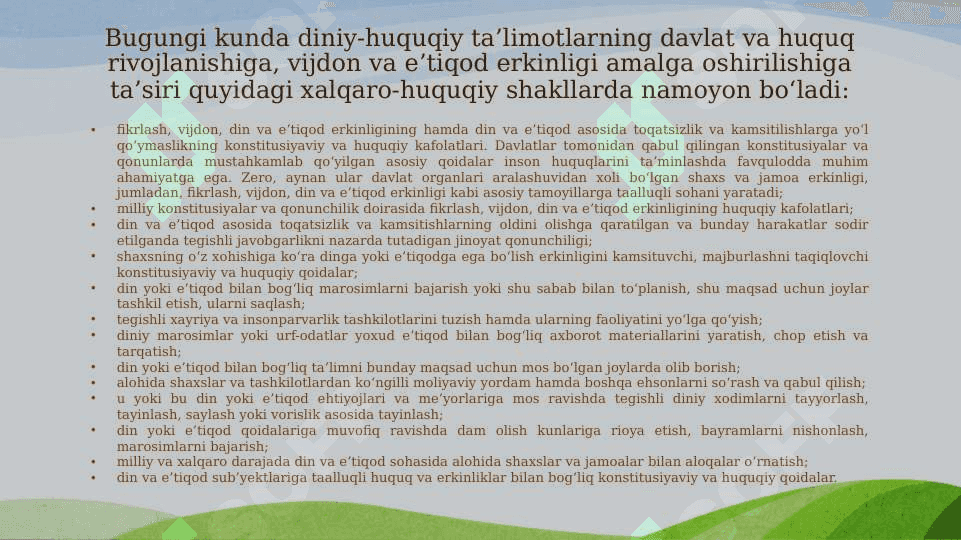 VIJDON EʼTIQOD ERKINLIGI VA DINIY TASHKILOTLAR 3