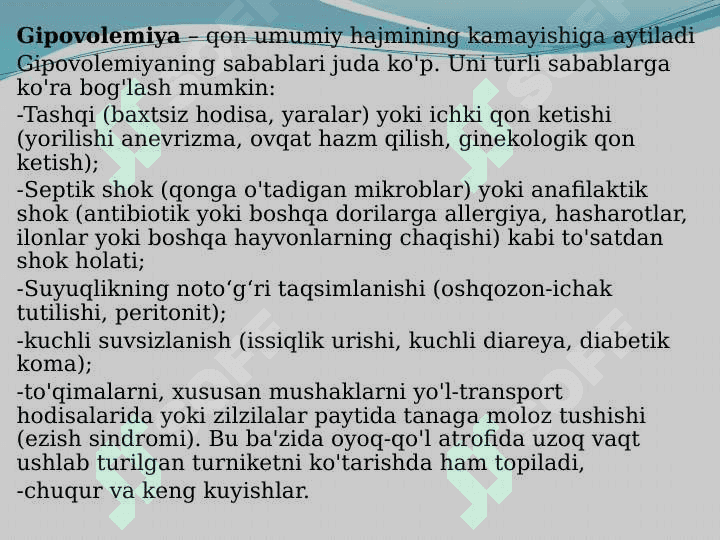 Gipovolemiyalarda qon aylanishi oʻzgarishlari 2