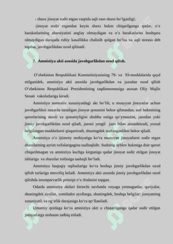 Javobgarlikdan ozod qilish tushunchasi va turlari 8