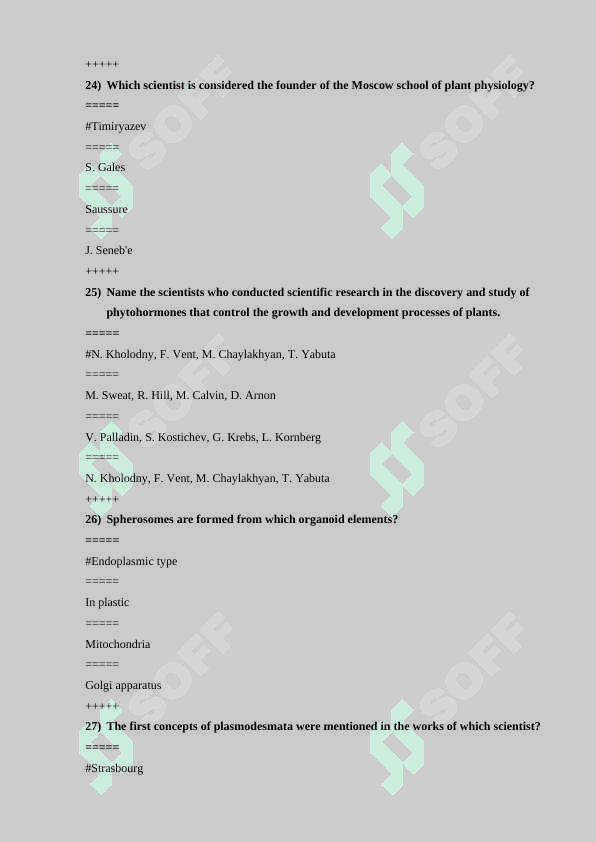 O'simliklar fiziologiyasi.Plant physiology.yakuniy test 200 ta savoli javobi bilan. 8