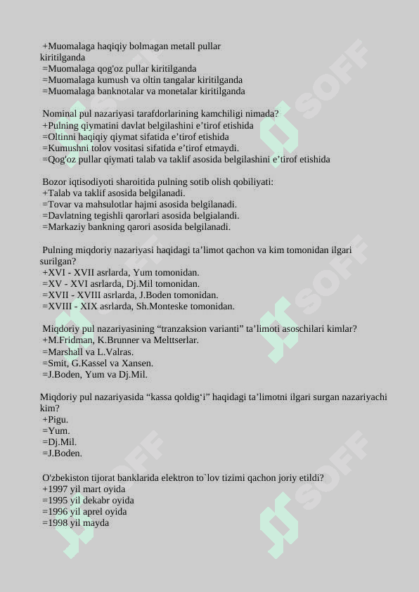 Pul va bank testlar javoblari bilan 6