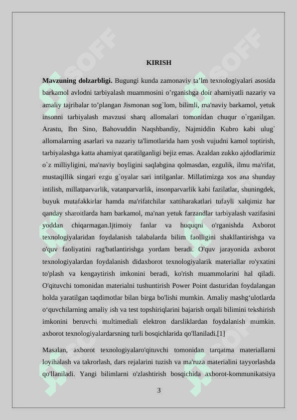 Milliy g'oya ma'naviyat asoslari va huquq fani yuzasidan davlat taʼlim standarti oʻquv dasturlari,darslik qoʻllanmalar asosiy va qoʻshimcha adabiyotlar tahlili 3