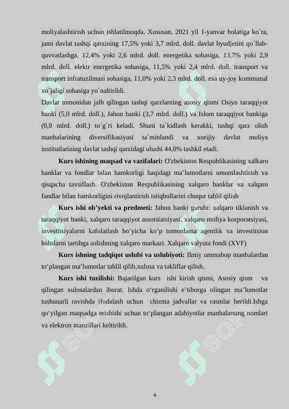 O'zbekiston Respublikasining xalqaro banklar va fondlar bilan hamkorligi 4