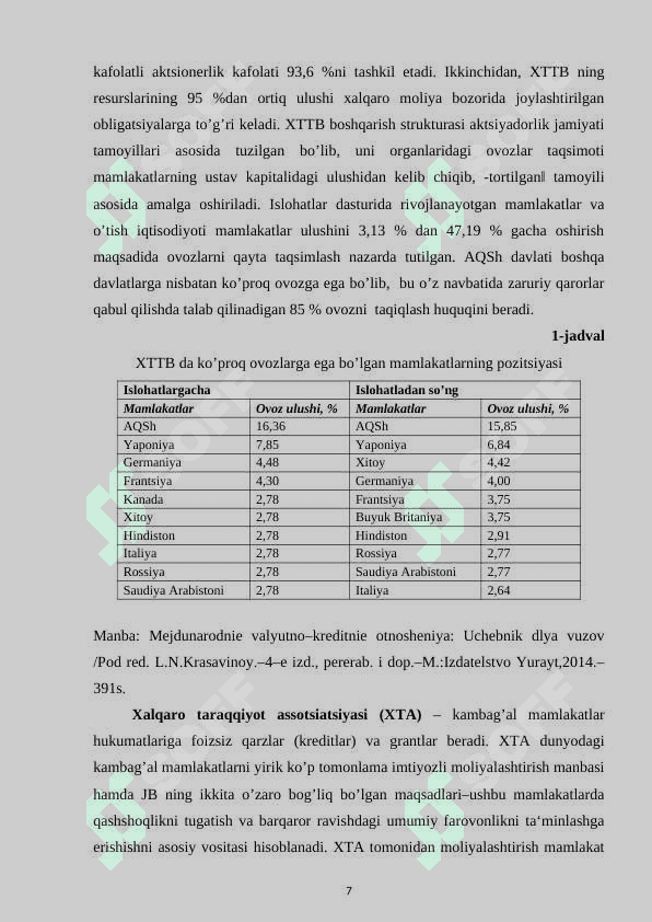 O'zbekiston Respublikasining xalqaro banklar va fondlar bilan hamkorligi 7