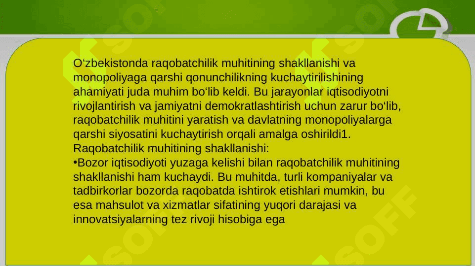 O‘ZBEKISTONDA RAQOBATCHILIK MUHITINING SHAKLLANISHI VA MONOPOLIYAGA QARSHI QONUNCHILIKNING KUCHAYTIRILISHINING AHAMIYATI. 3