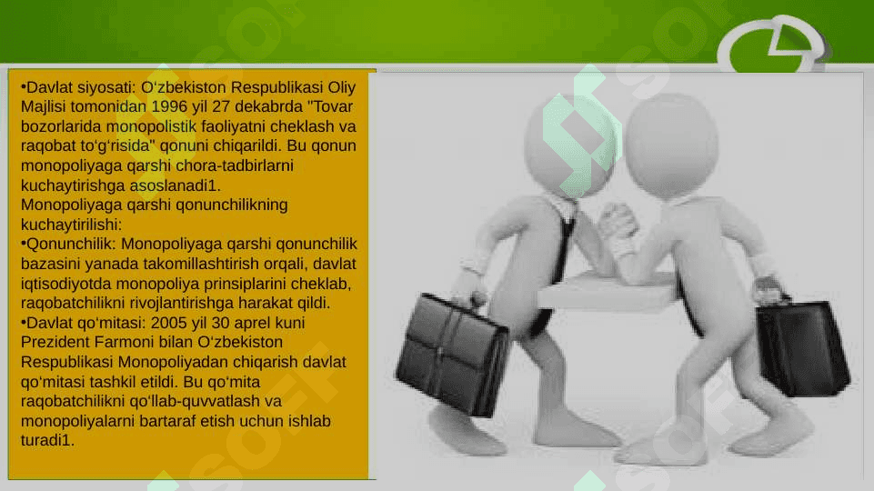 O‘ZBEKISTONDA RAQOBATCHILIK MUHITINING SHAKLLANISHI VA MONOPOLIYAGA QARSHI QONUNCHILIKNING KUCHAYTIRILISHINING AHAMIYATI. 4