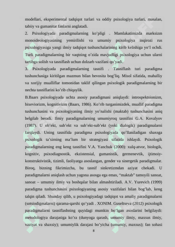 "Psixologiyada Eksperemental paradigma" 8