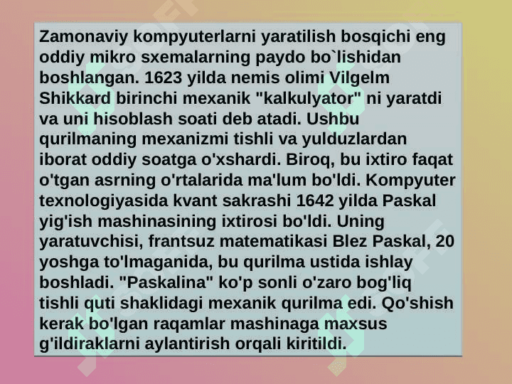 ZAMONAVIY KOMPYUTERLARNING RIVOJLANISH BOSQICHLARI 2