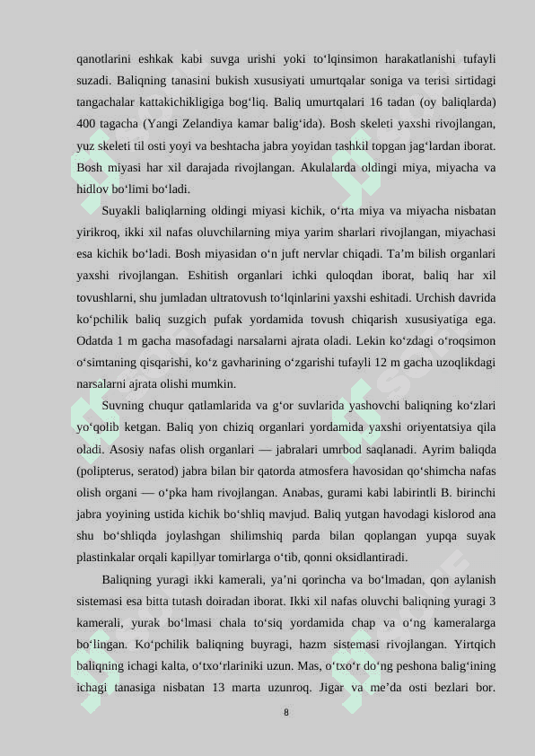 Baliqlarning bioekologik xususiyatlari 8
