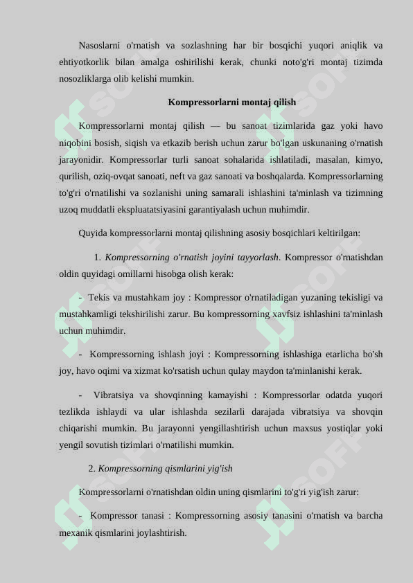 Nasos va kampressorlarni montaj qilish 4
