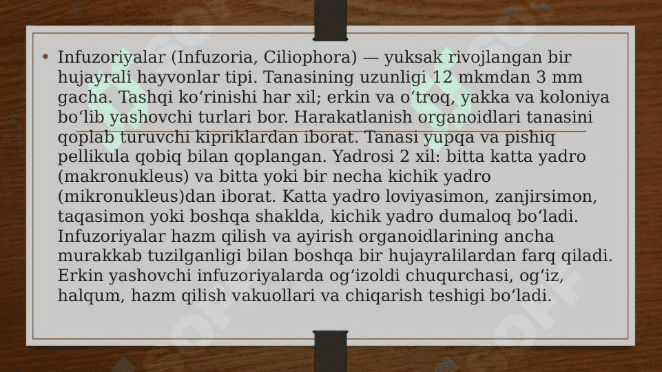 Parazitologiya.INFUZORIYALAR.IXTIOFTIRIUSLAR VA BALANDIYALAR.TARQALISHI,ASOSIY TURLARI,ZARAR VAPROFILAKTIKASI.mavzusida ppt. 3