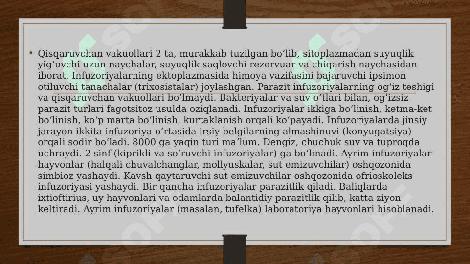 Parazitologiya.INFUZORIYALAR.IXTIOFTIRIUSLAR VA BALANDIYALAR.TARQALISHI,ASOSIY TURLARI,ZARAR VAPROFILAKTIKASI.mavzusida ppt. 4