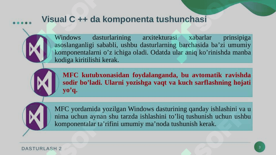 VISUAL C ++ DA KOMPONENTALAR BILAN ISHLASH. 3